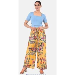 Yellow Floral Print Boho Wrap Pants One Size Fit Most NWT Beach Festival